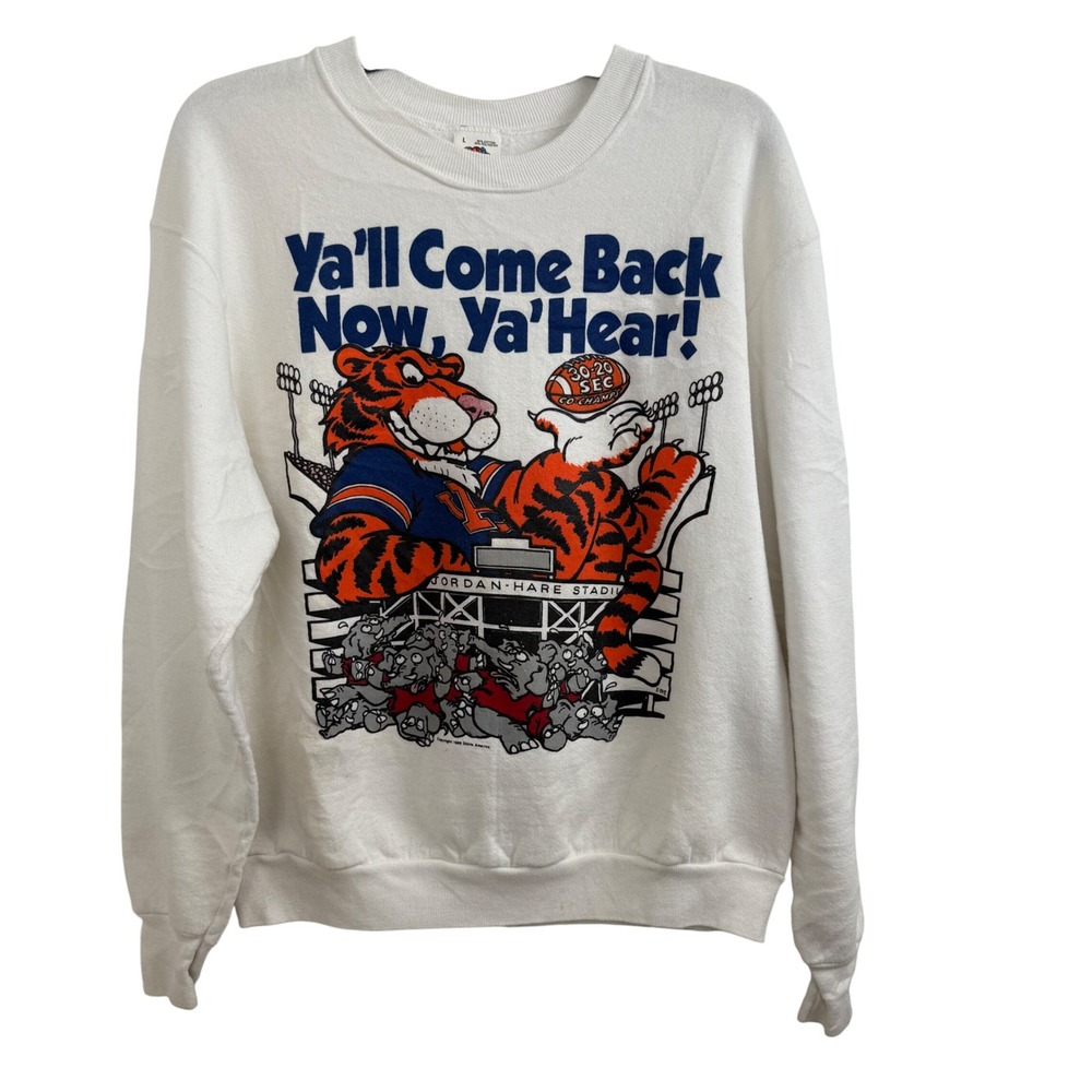 Vintage Auburn‎ Tigers Sweatshirt Mens Medium White Graphic 1989 SEC Champions